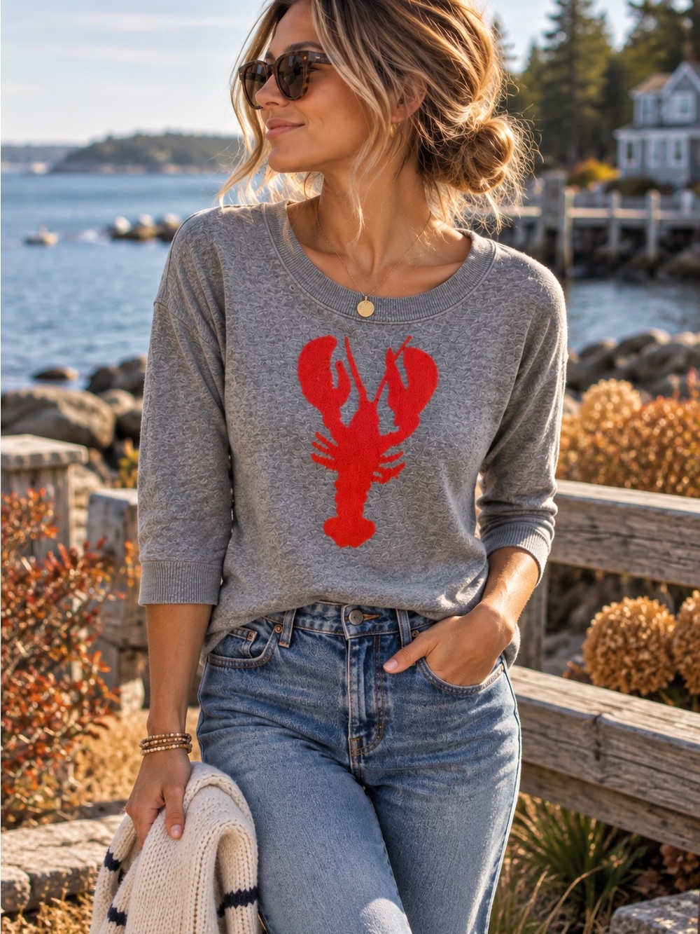 J.Crew Women’s XL Gray 3/4 Sleeve Lobster Top